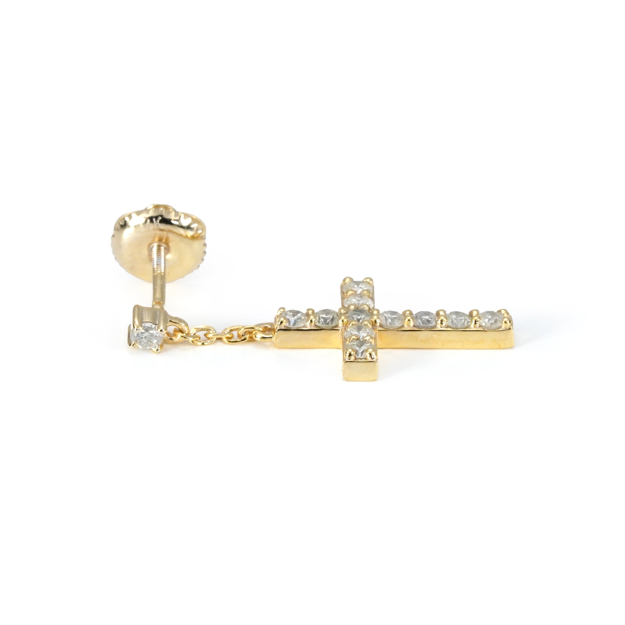 イエローゴールド クロス ピアス