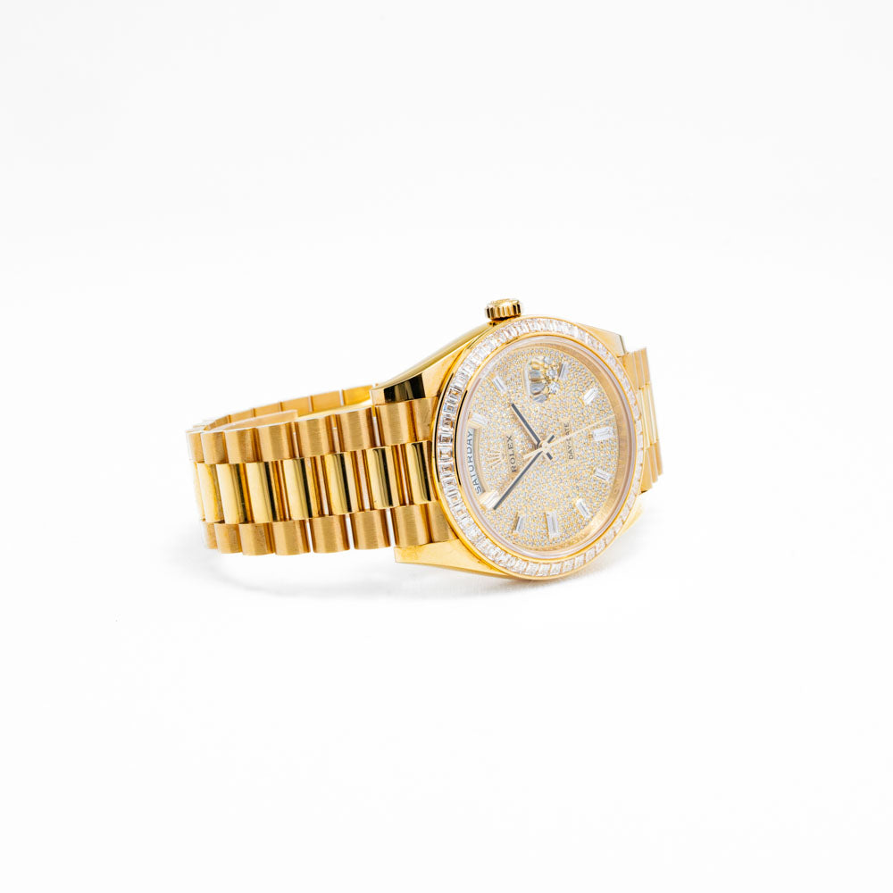 ROLEX Factory Day Date Gold Baguette Bezel