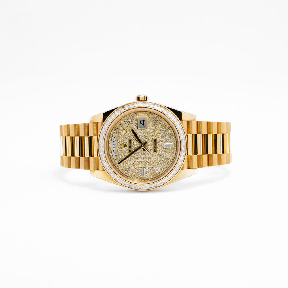 ROLEX Factory Day Date Gold Baguette Bezel