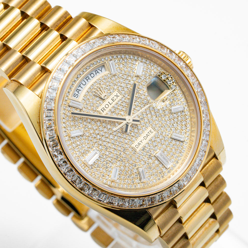 ROLEX Factory Day Date Gold Baguette Bezel