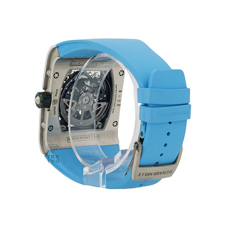 (62)RM016 Automatic in White Gold With Diamond Case on Blue Rubber Strap with Skeleton Dial