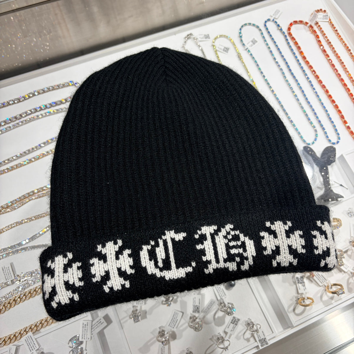 CHROME HEARTS クロムハーツ 帽子 ビーニー ブラック カシミヤ ONE SIZE 25cm