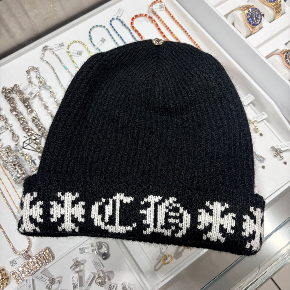 CHROME HEARTS クロムハーツ 帽子 ビーニー ブラック カシミヤ ONE SIZE 25cm