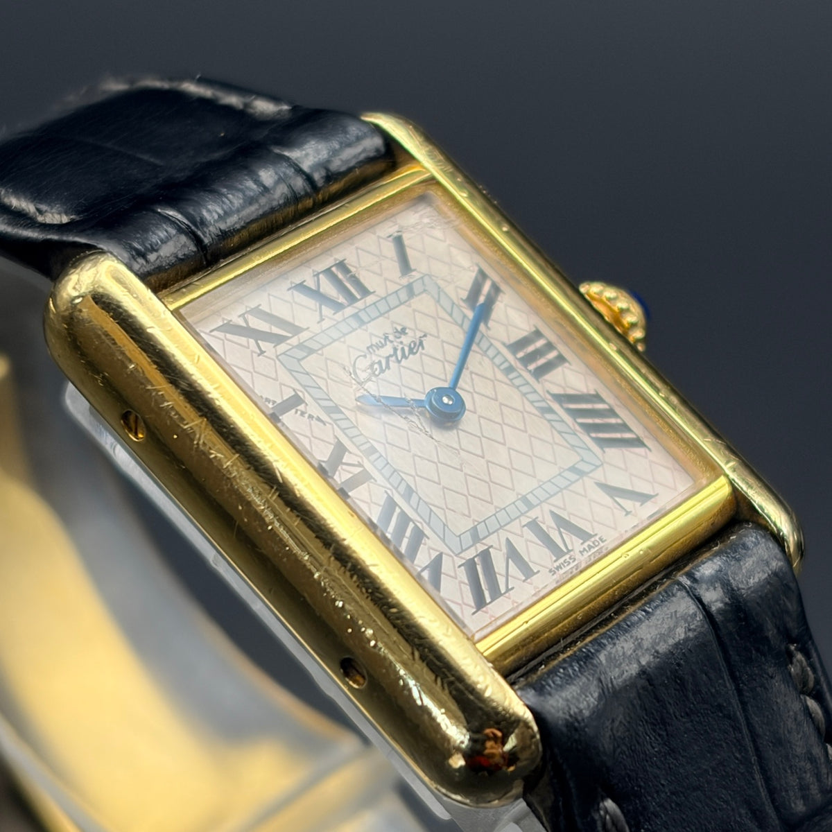 CARTIER カルティエ マストタンク アクアリーノ MM 2415 ピンク 格子柄