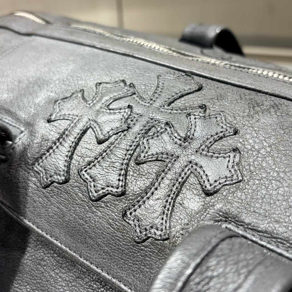 CHROME HEARTS クロムハーツ レザーボストンバッグ ブラック セメタリークロスパッチ