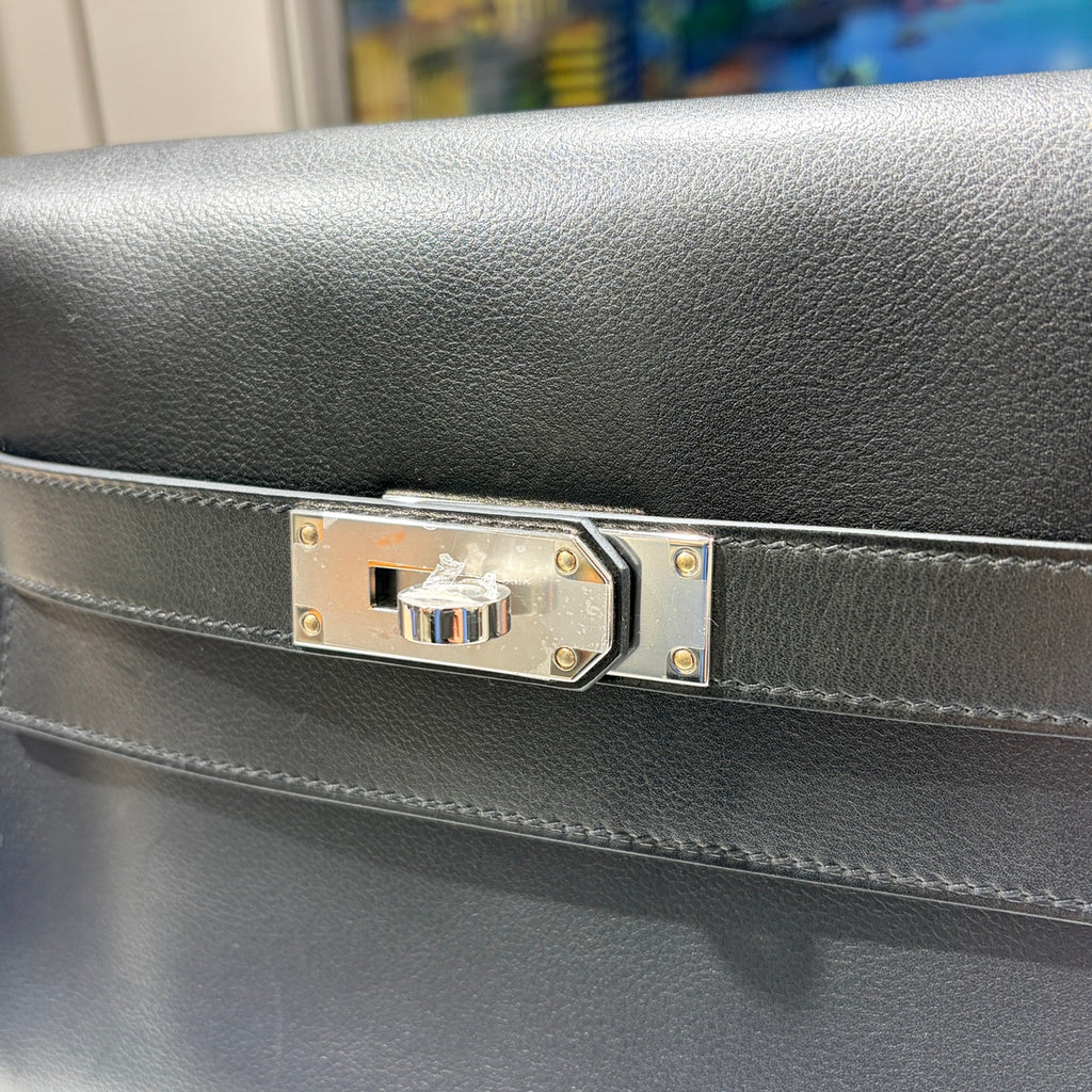 HERMES エルメス ケリー メッセンジャー PM シルバー金具 ノアール K刻印