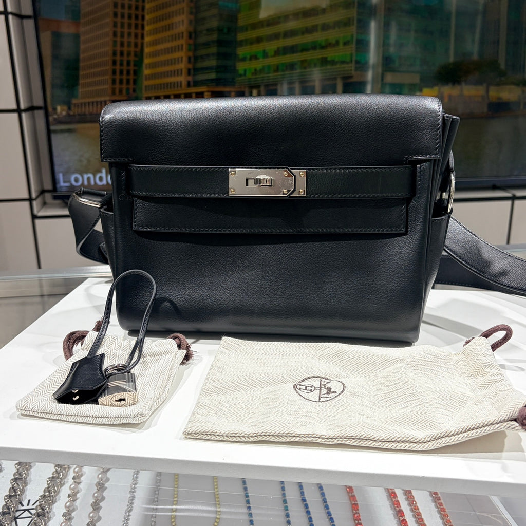 HERMES エルメス ケリー メッセンジャー PM シルバー金具 ノアール K刻印
