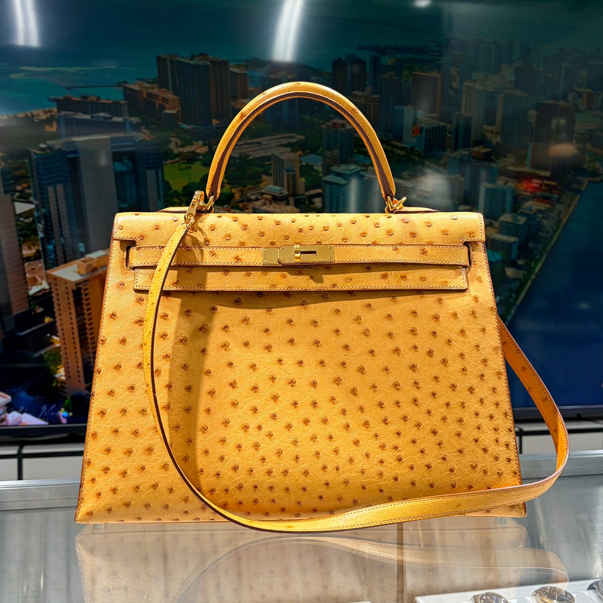 HERMES エルメス ケリー 35 サフラン J刻印 ゴールド金具