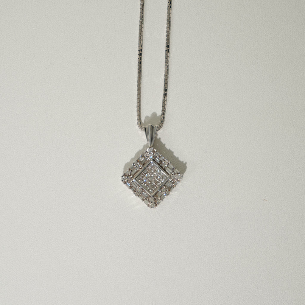 TRXTYO 18K WG 天然ダイヤモンド 1.44ct ダイヤモンドネックレス スクエア 45cm 14g