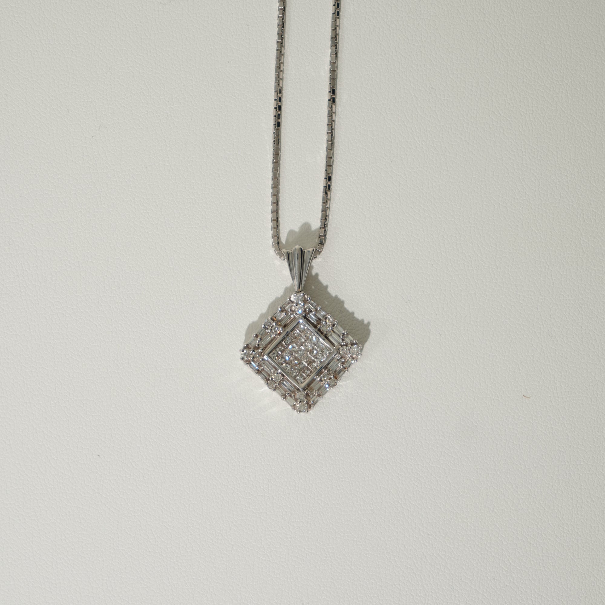 TRXTYO 18K WG 天然ダイヤモンド 1.44ct ダイヤモンドネックレス スクエア 45cm 14g